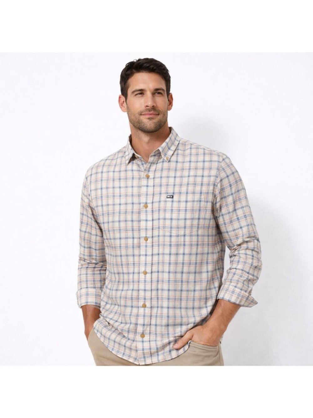 Fish Hippie Mens XXL Plaid Button Front Shirt Rumfront Coll. Cotton Hemp Stretch